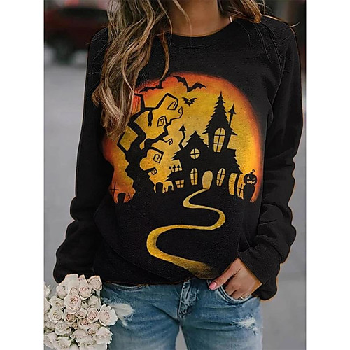 

Women's Pullover Sweatshirt Cat Graphic Pumpkin Halloween Daily Other Prints Basic Halloween Hoodies Sweatshirts Black Yellow Brown