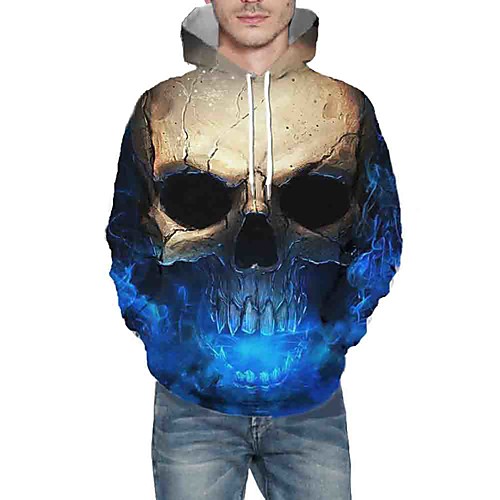 

Men's Pullover Hoodie Sweatshirt Graphic 3D Skull Hooded Daily 3D Print Basic Hoodies Sweatshirts Long Sleeve Blue Red Green