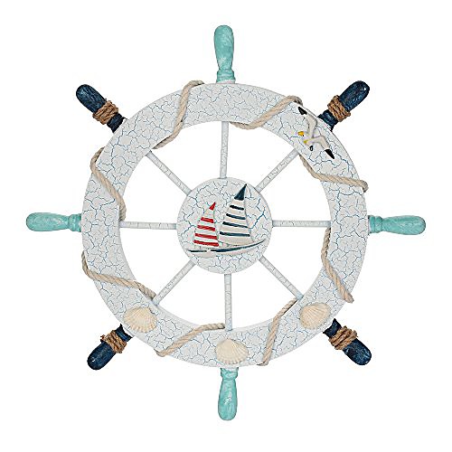 

nautical beach wooden boat ship steering wheel fishing net shell home wall decor(sail)