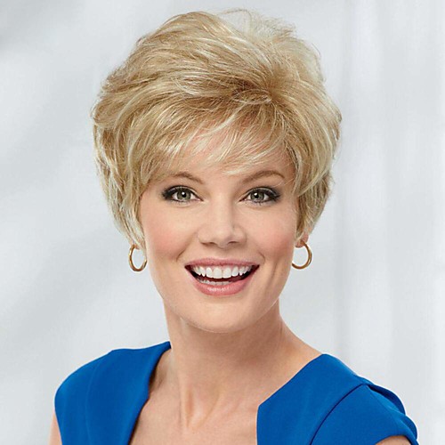 

Human Hair Blend Wig Short Classic Pixie Cut With Bangs Blonde Women New New Arrival Capless Women's Blonde