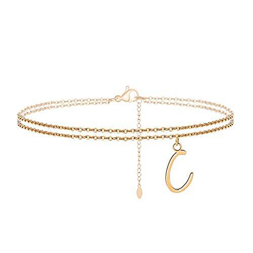 

anklets with initials for women teen girls, c initial anklet for women fashion ankle bracelet with letter alphabet foot jewelry with extension for women