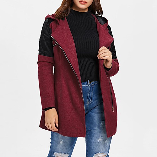 

Women's Solid Colored Basic Fall & Winter Trench Coat Long Daily Long Sleeve Cotton Coat Tops Black
