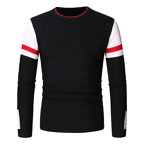 

Men's Striped Pullover Long Sleeve Sweater Cardigans Crew Neck Winter Red Gray