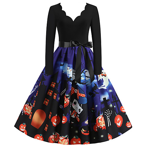 

Pumpkin Dress Adults Women's Vacation Dress Halloween Halloween Festival / Holiday Polyster Blue Women's Easy Carnival Costumes