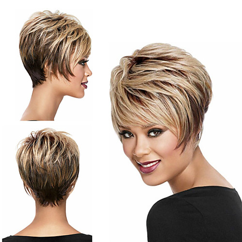 

Synthetic Wig Tight Curl Pixie Cut Short Bob Wig Short Light Blonde Synthetic Hair 12 inch Women's Classic Adorable Color Gradient Blonde