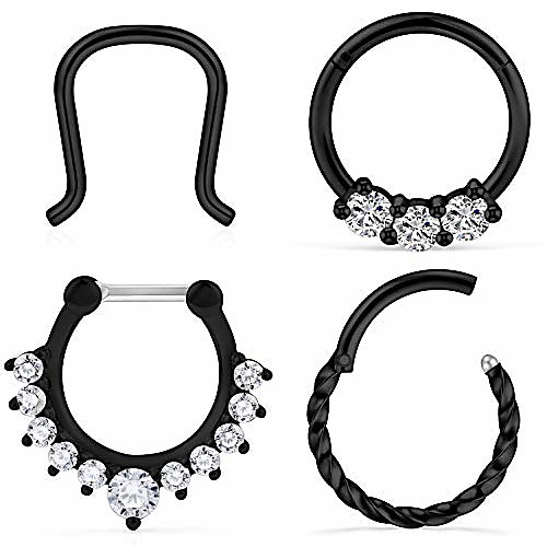 

stainless steel hinged clicker segment septum nose lip ring hoop cartilage tragus sleeper earrings body piercing jewelry braided 10mm black