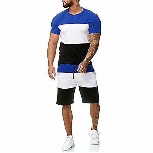 

men's 2 piece outfit sport set spring summer casual short sleeve tops short pants tracksuit