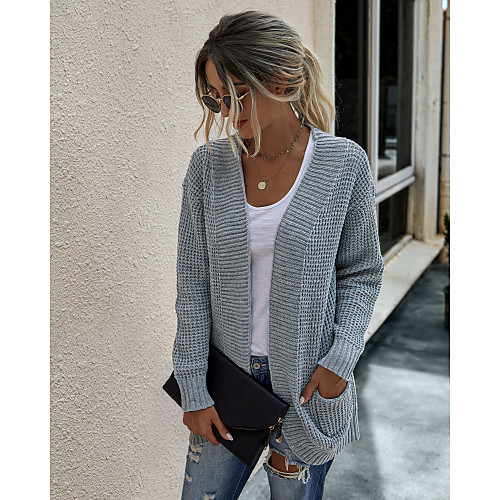 

Women's Basic Knitted Solid Color Plain Cardigan Acrylic Fibers Long Sleeve Sweater Cardigans Open Front Fall Winter White Black Wine