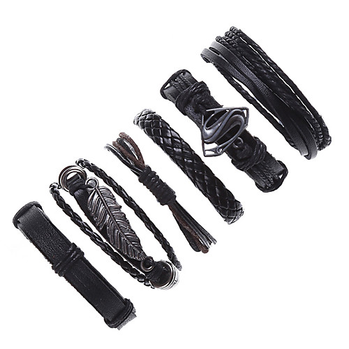 

6pcs leather bracelet for men women woven cuff bracelet adjustable