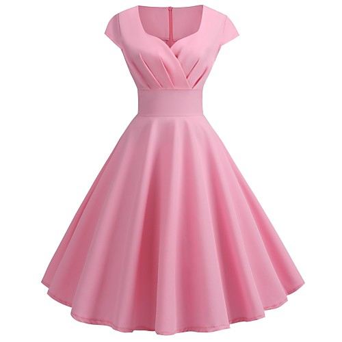 

Women's Swing Dress Knee Length Dress Black Yellow Blushing Pink Wine Green Royal Blue Short Sleeve Solid Color Patchwork Summer V Neck Elegant 2021 S M L XL XXL