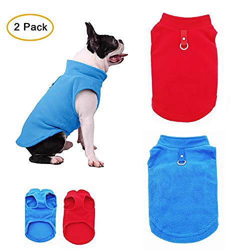 

2 pack dog fleece vest, cozy soft winter coat,warm dog apparel,cold weather small dog pullover fleece jacket sweater with leash ring l