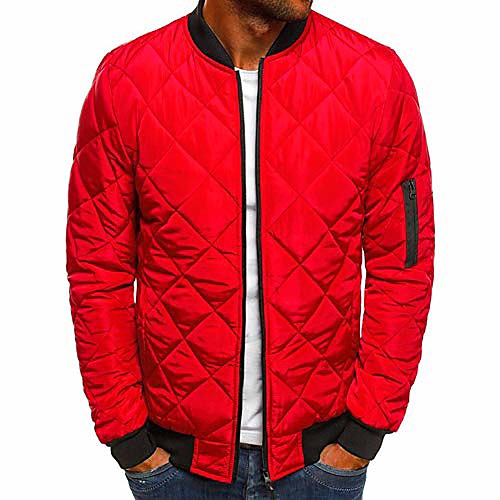 

mens flight bomber jacket diamond quilted varsity jackets winter warm padded coats outwear red