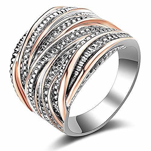

2 tone band rings intertwined crossover statement rings for women girl rose gold and silver plated size 11