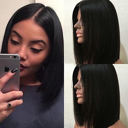 

Synthetic Wig kinky Straight Middle Part Wig Short Black Synthetic Hair 14 inch Women's Classic Exquisite Comfy Black
