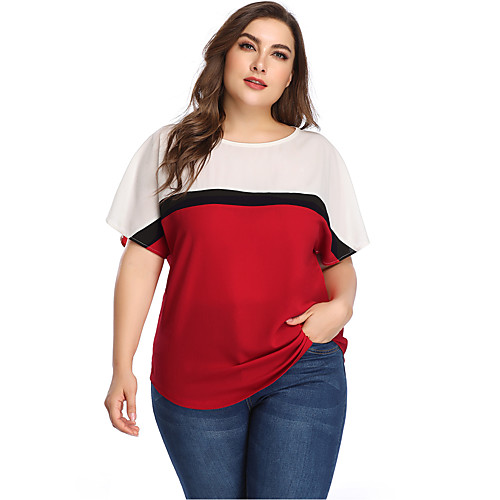 

Women's Blouse Shirt Tie Dye Print Round Neck Tops Basic Basic Top Red