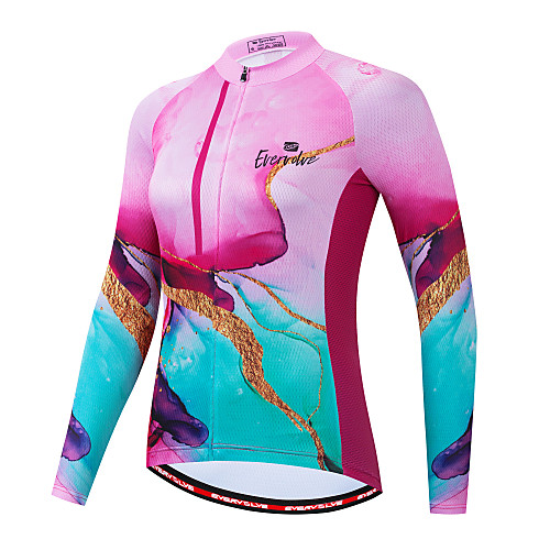 

Women's Long Sleeve Cycling Jersey Pink Bike Quick Dry Sports Geometic Clothing Apparel / Micro-elastic