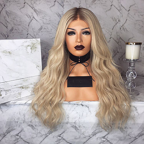 

Synthetic Wig Deep Wave Middle Part Lace Front Wig Long Blonde Synthetic Hair Women's Ombre Hair Middle Part Blonde