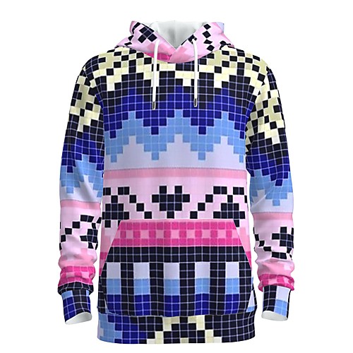 

Men's Pullover Hoodie Sweatshirt Plaid Checkered Graphic 3D Daily 3D Print Basic Christmas Hoodies Sweatshirts Blue