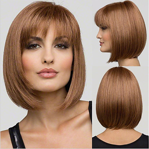 

Synthetic Wig Straight With Bangs Wig Short Dark Brown Synthetic Hair Women's Fashionable Design Cute Classic Dark Brown