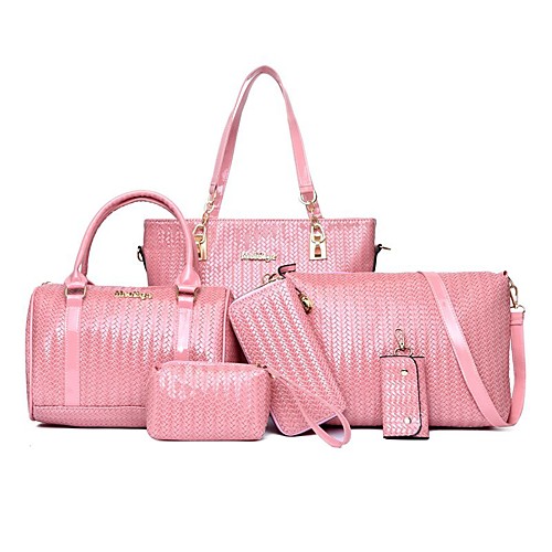 

Women's Bags PU Leather Patent Leather Bag Set 6 Pieces Purse Set Zipper Embossed Daily Outdoor Bag Sets 2021 Handbags White Black Blue Red