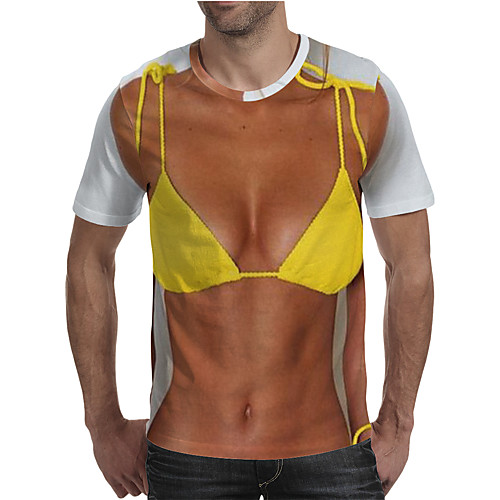 

Men's T shirt 3D Print Graphic Plus Size Print Short Sleeve Daily Tops Elegant Exaggerated Yellow