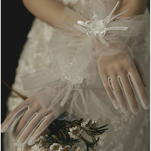 

Breathable Mesh Suit Length Glove Lace / Gloves With Beading