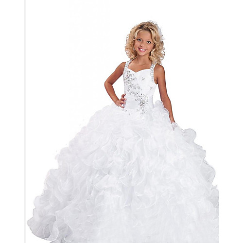 

Ball Gown Floor Length Party / Wedding Flower Girl Dresses - Organza Sleeveless Jewel Neck with Tier / Solid