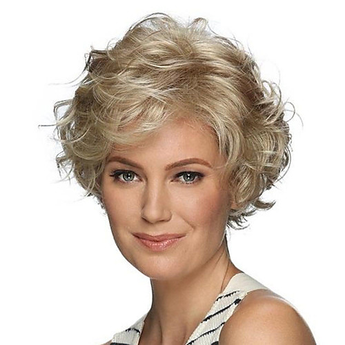 

Synthetic Wig Bouncy Curl Asymmetrical Wig Short Blonde Synthetic Hair 10 inch Women's Fashionable Design Fluffy Blonde