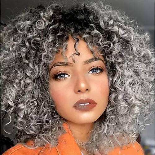 

Synthetic Wig Curly Pixie Cut With Bangs Wig Medium Length Silver grey Synthetic Hair 12 inch Women's Adorable Exquisite Waterfall Silver Dark Gray