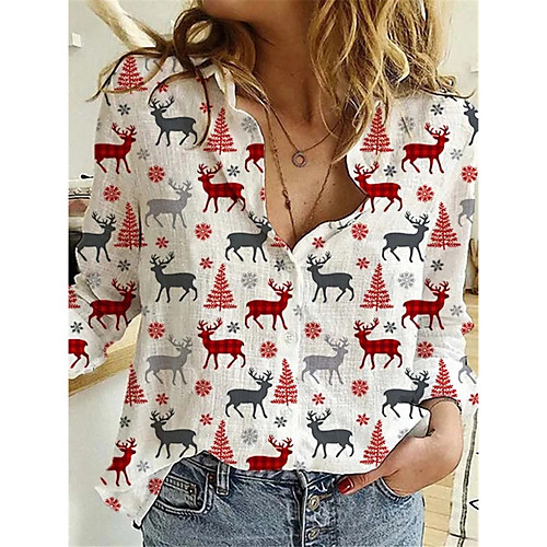 

Women's Blouse Shirt Animal Shirt Collar Tops Basic Basic Top White