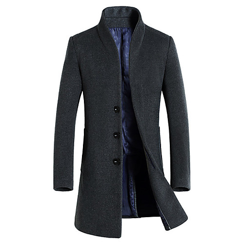 

Men's Solid Colored Basic Fall & Winter Coat Long Daily Long Sleeve Wool Coat Tops Black