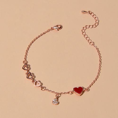 

Women's Chain Bracelet Heart Sweet Heart Sweet Rhinestone Bracelet Jewelry Rose Gold For Date Birthday