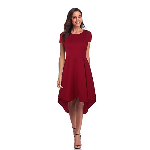 

Women's Swing Dress Knee Length Dress Black Wine Short Sleeve Solid Color Patchwork Fall Round Neck Casual 2021 S M L XL XXL