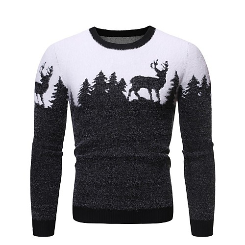 

Men's Basic Knitted Animal Pullover Long Sleeve Sweater Cardigans Crew Neck Fall Winter Black Wine Navy Blue