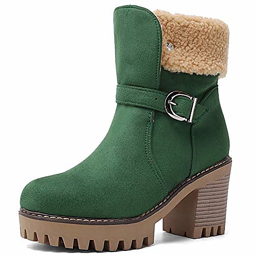 

women's suede warm outdoor slip on comfortable square heel ankle snow booties