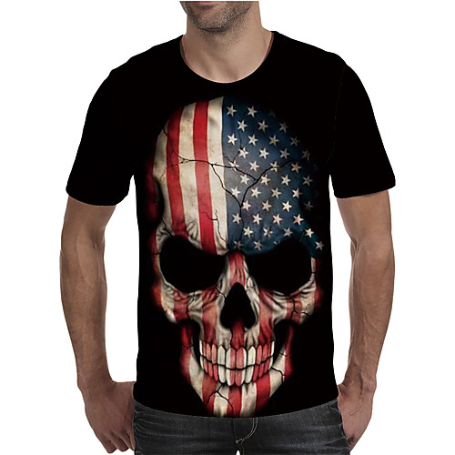 

Men's T shirt 3D Print Graphic Skull National Flag Plus Size Print Short Sleeve Daily Tops Elegant Exaggerated Black
