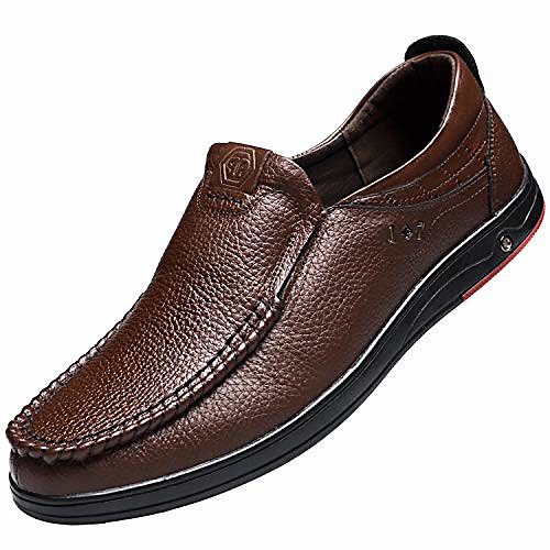 

stylish men's dress shoes genuine leather gentleman slip on loafers driving shoes comfortable causual formal size 8, brown