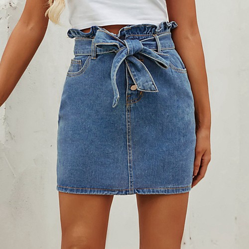 

Women's Casual / Daily Basic Skirts Solid Colored Peplum Bow Blue