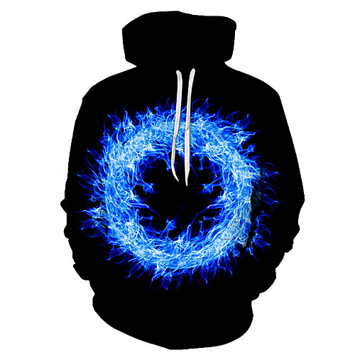 

Men's Plus Size Pullover Hoodie Sweatshirt Graphic Flame Hooded Club Weekend 3D Print Casual Party Hoodies Sweatshirts Long Sleeve Blue Orange