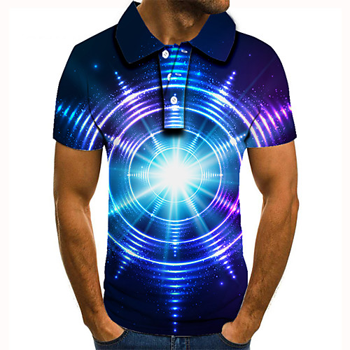 

Men's Polo 3D Print Graphic Print Short Sleeve Daily Tops Basic Blue