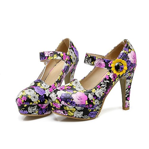 

Women's Heels Chunky Heel Round Toe Sweet Daily PU Floral Purple Blue