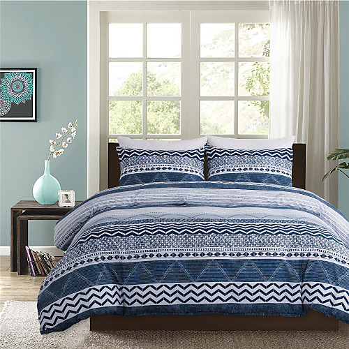 

Blue Strip Print 3 Pieces Bedding Set Duvet Cover Set Modern Comforter Cover Ultra Soft Hypoallergenic Microfiber and Easy Care(Include 1 Duvet Cover and 1 or2 Pillowcases)