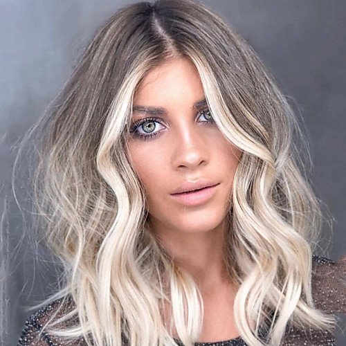 

Synthetic Wig Loose Curl Middle Part Wig Medium Length Black / Gold Synthetic Hair Women's Classic Color Gradient Exquisite Black / Blonde