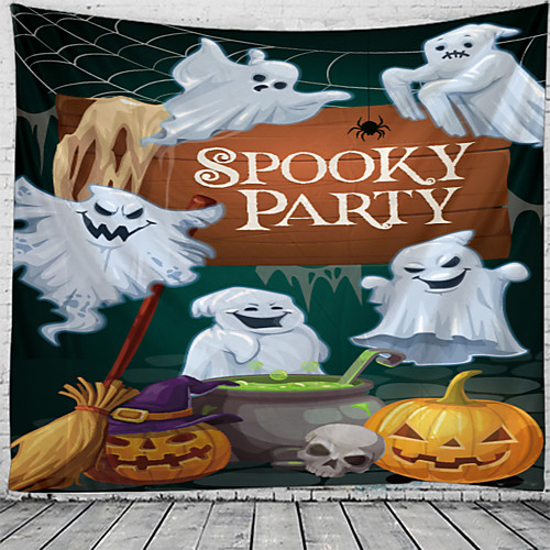 

Halloween Party pooky Party Wall Tapestry Art Decor Blanket Curtain Picnic Tablecloth Hanging Home Bedroom Living Room Dorm Decoration Pychedelic kull keleton Pumpkin Ghot Haunted cary Polyeter