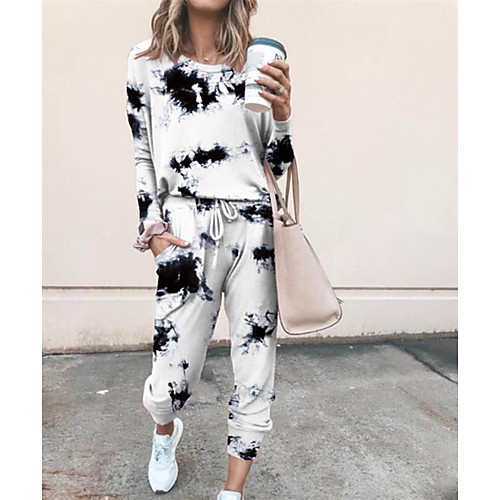 

Women's Basic Tie Dye Casual Daily Two Piece Set Sweatshirt Tracksuit Pant Loungewear Tie Dye Drawstring Tops