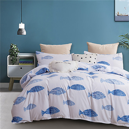 

Blue Fish Print 3 Pieces Bedding Set Duvet Cover Set Modern Comforter Cover-3 Pieces-Ultra Soft Hypoallergenic Microfiber Include 1 Duvet Cover and 1 or2 Pillowcases