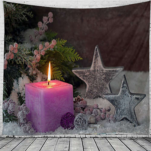 

Christmas Wall Tapestry Art Decor Blanket Curtain Picnic Tablecloth Hanging Home Bedroom Living Room Dorm Decoration Polyester Candle Star Gift