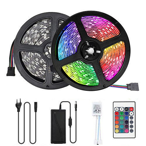 

2x5M Flexible LED Strip Lights Light Sets RGB Tiktok Lights 300 LEDs SMD5050 10mm 1 12V 6A Adapter 1 24Keys Remote Controller 1 set Multi Color Waterproof Cuttable Party 85-265 V