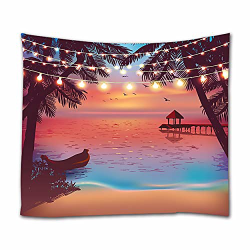 

tropical beach tapestry,ocean seaside at sunset evening with color light design tapestries wall hanging for bedroom living room dorm wall decor, 90 inch by 70 inch, colorful