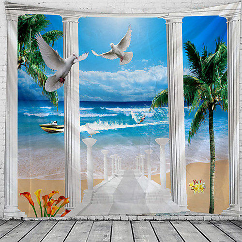 

Window Landscape Wall Tapestry Art Decor Blanket Curtain Picnic Tablecloth Hanging Home Bedroom Living Room Dorm Decoration Polyester Sea Ocean Beach Palm Pier Animal